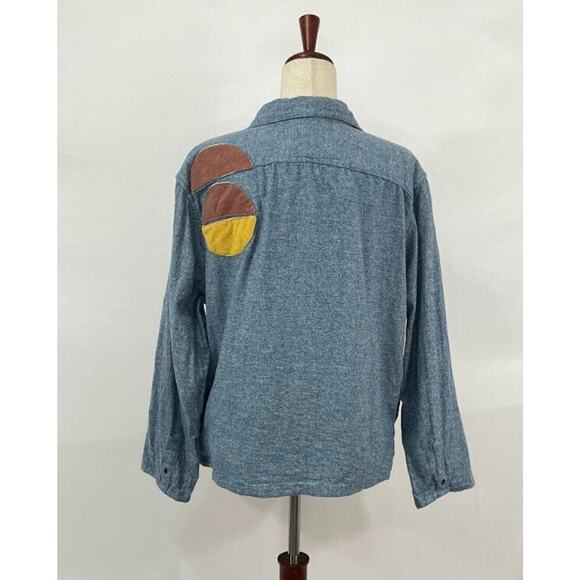 FLUX BENE OS S M Blue Sketchbook Jacket Cotton Corduroy Flannel Top Shacket Fall - Picture 3 of 8